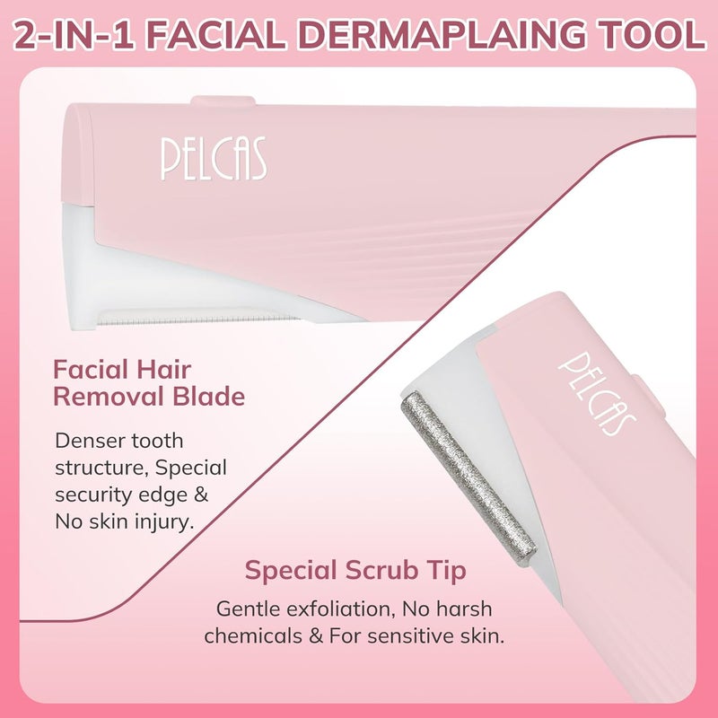 PELCAS Electric Dermaplaning Tool Kit for Women Face with LED Light, Facial Mini Dermaplaning Razor with 6 Blades, 3 Speeds 2 in 1 Facial Peach Fuzz Hair & Exfoliation Removal System at Home BV18-712 - Image 4